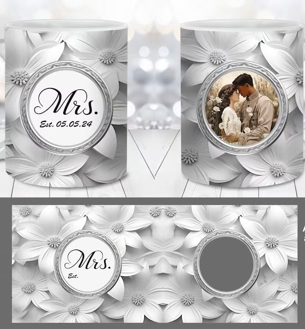 15 oz white floral mrs. mug