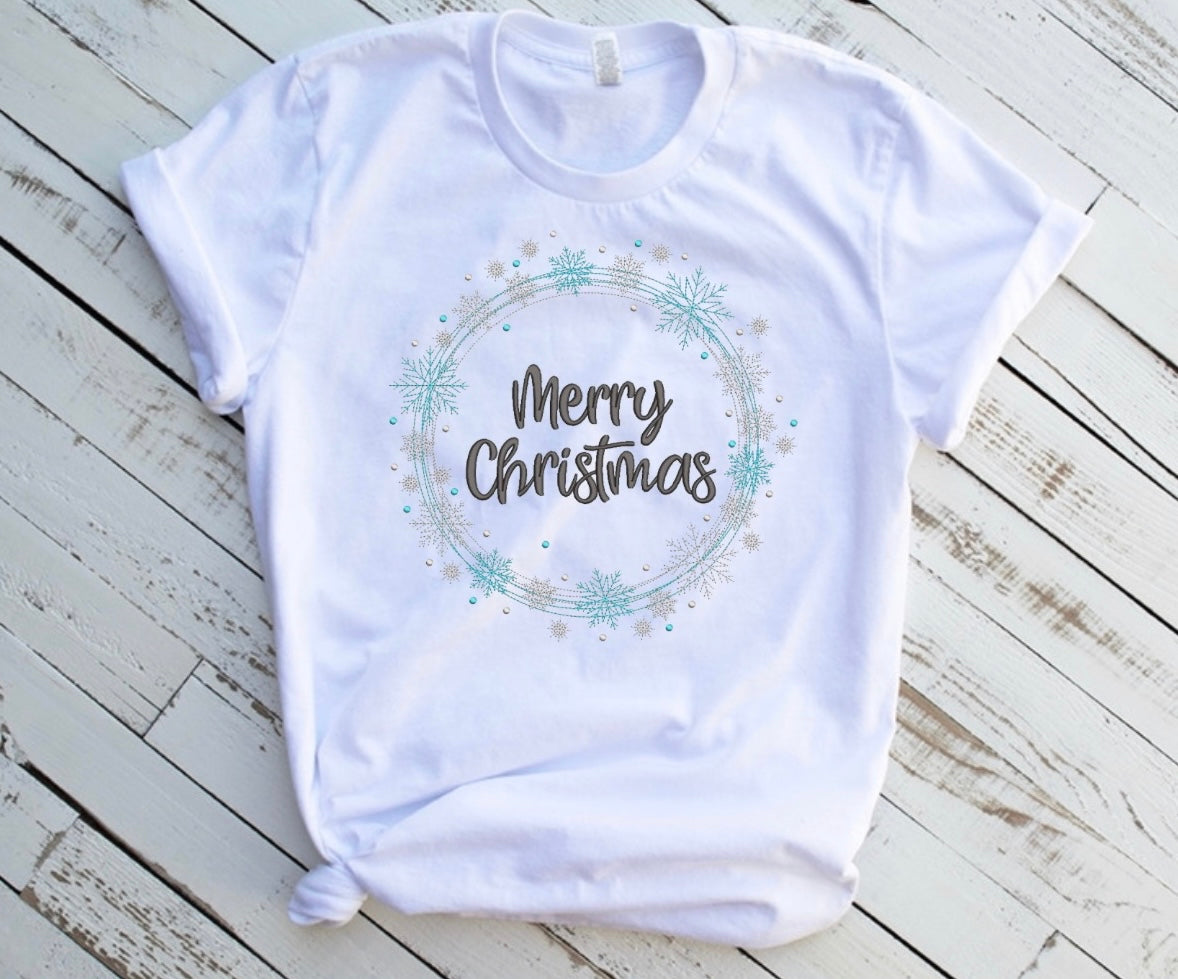 Emb - merry Christmas snowflake wreath