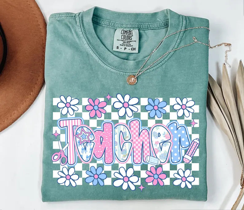 White checkered floral teacher
