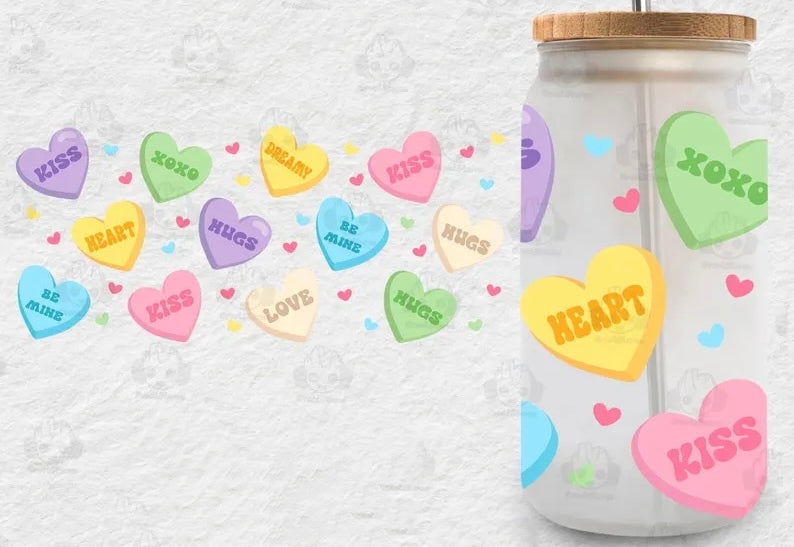 Frosted glass can candy hearts