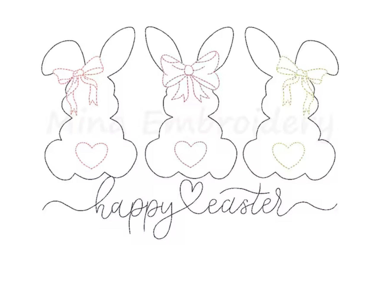 Emb - bunny with bows happy Easter
