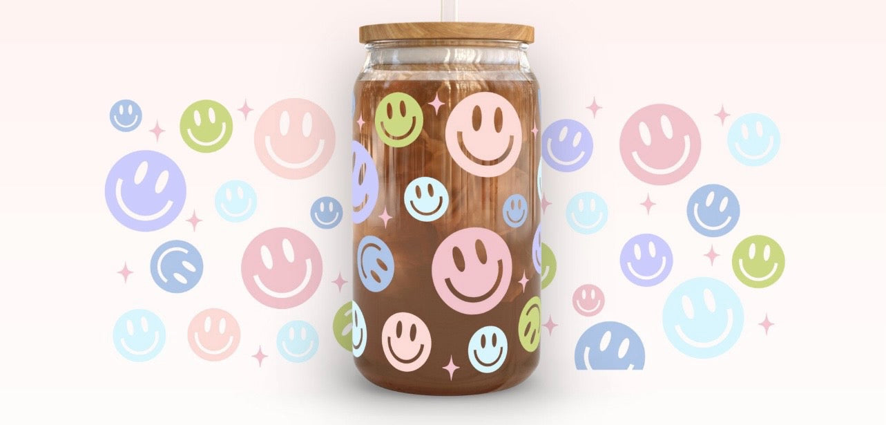 Frosted glass can smilies