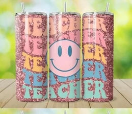 Smiley face glitter tumbler