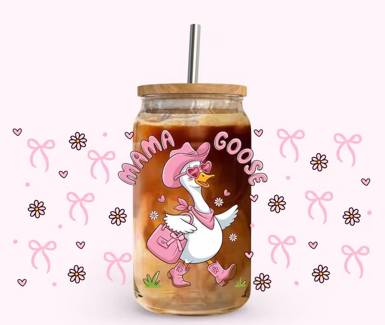 Frosted glass can cowgirl goose