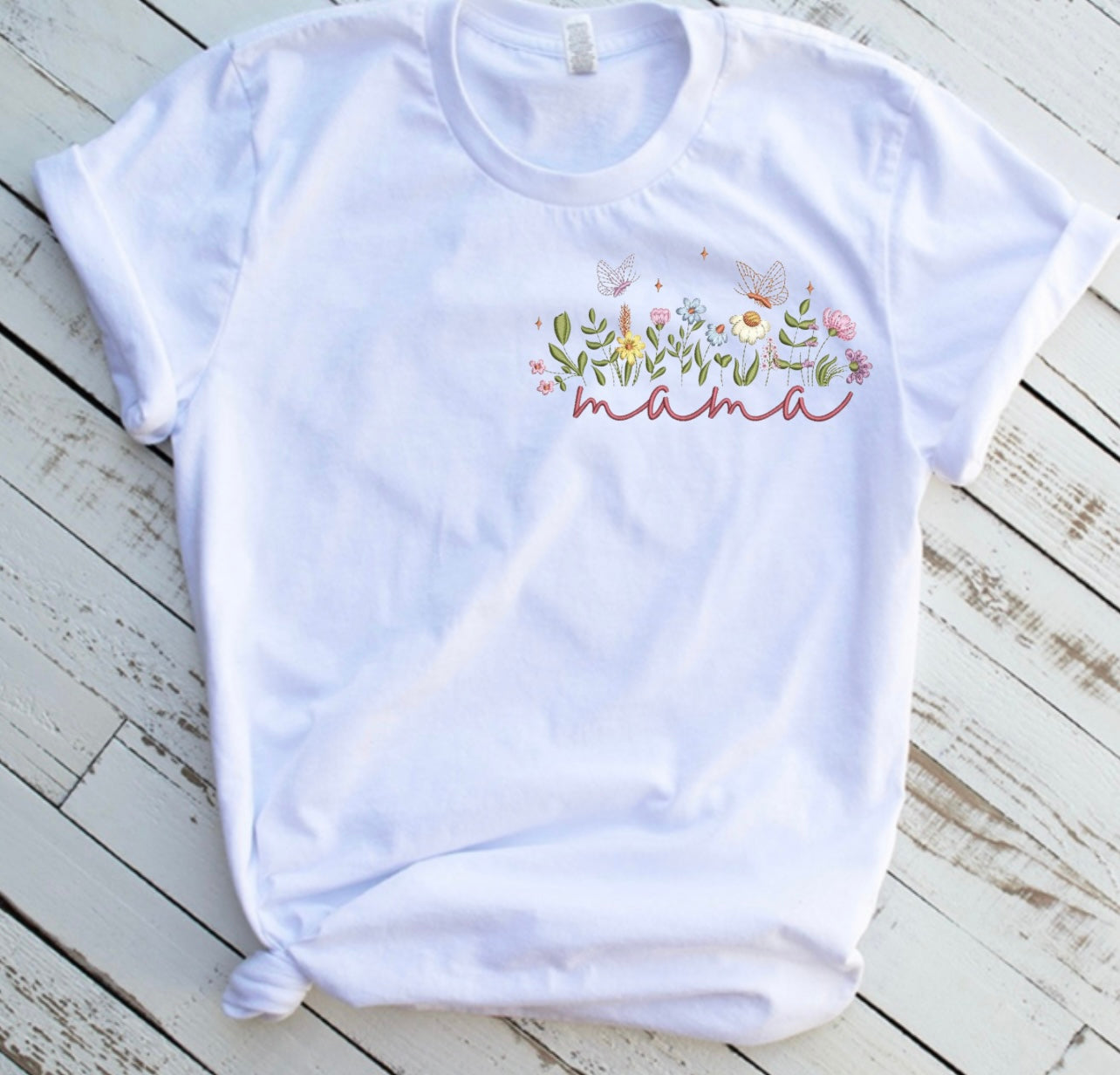 Emb - pocket butterfly floral mama