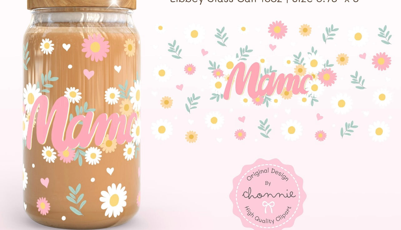 Frosted glass can floral mama