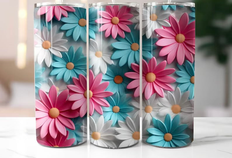 Blue pink and white floral tumbler