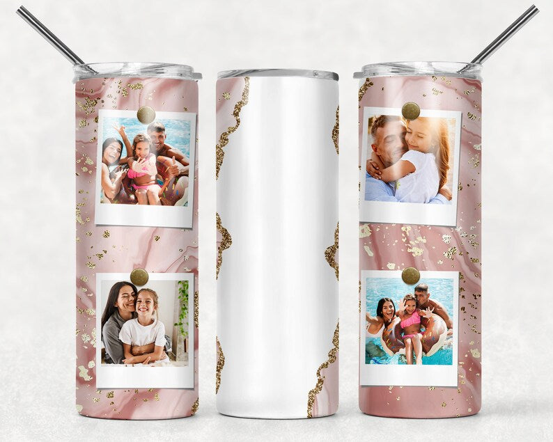 Pink & gold personalized photo tumbler