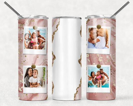 Pink & gold personalized photo tumbler