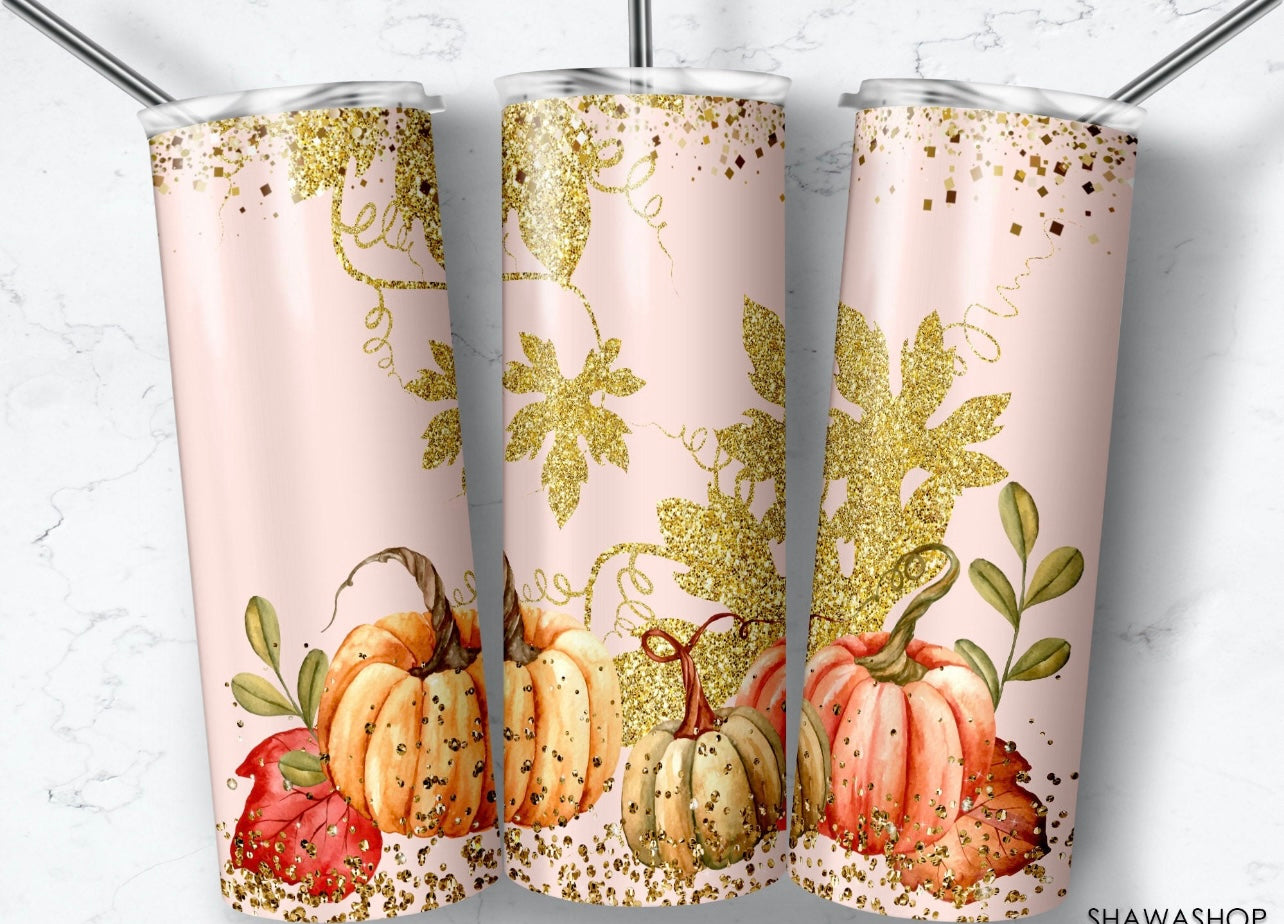 Pink & gold pumpkins tumbler