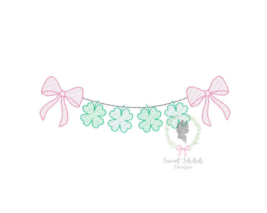 Emb - bow shamrocks on a line
