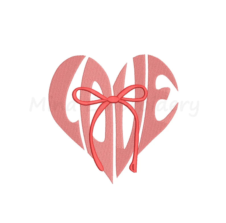 Emb - love heart bow