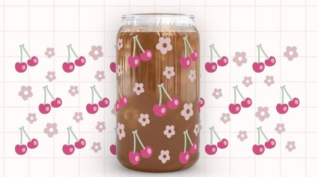 Frosted glass can cherries