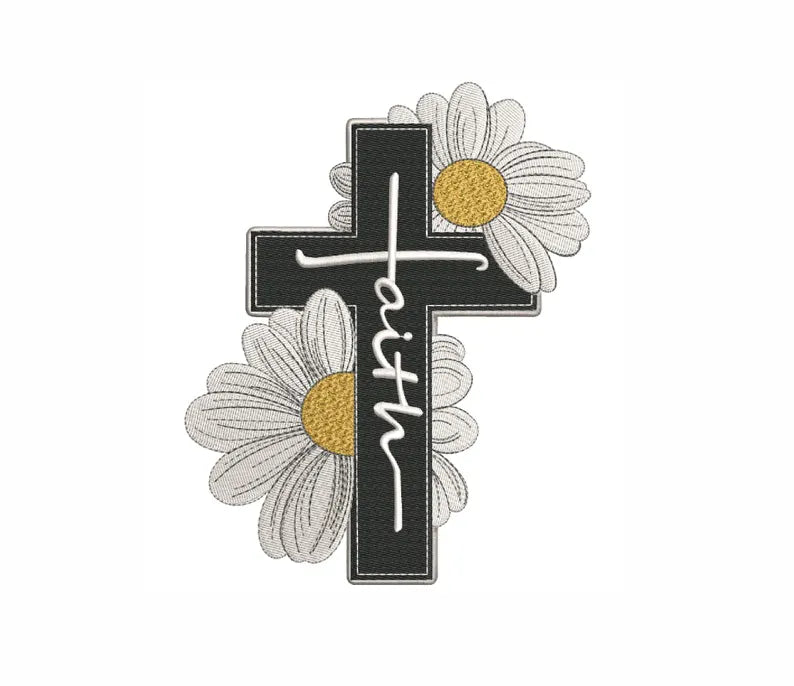 Emb - Floral faith cross