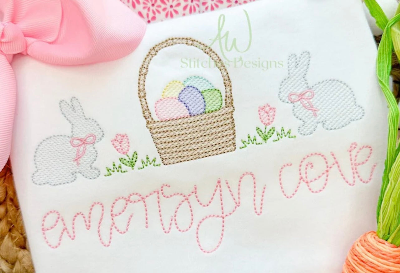 Emb - girly bunnies & Easter basket eggs