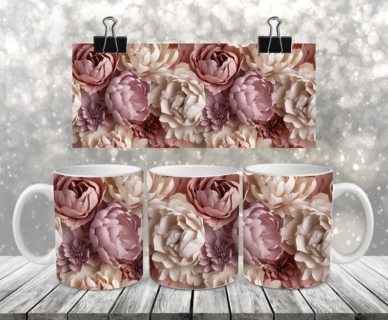 15 oz 3D pink floral mug
