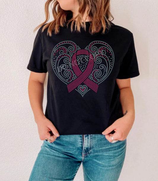 Rhinestone heart ribbon