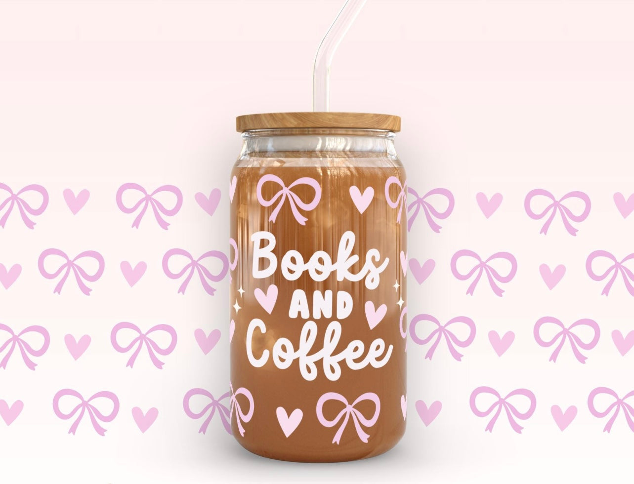 Frosted glass can books and coffee