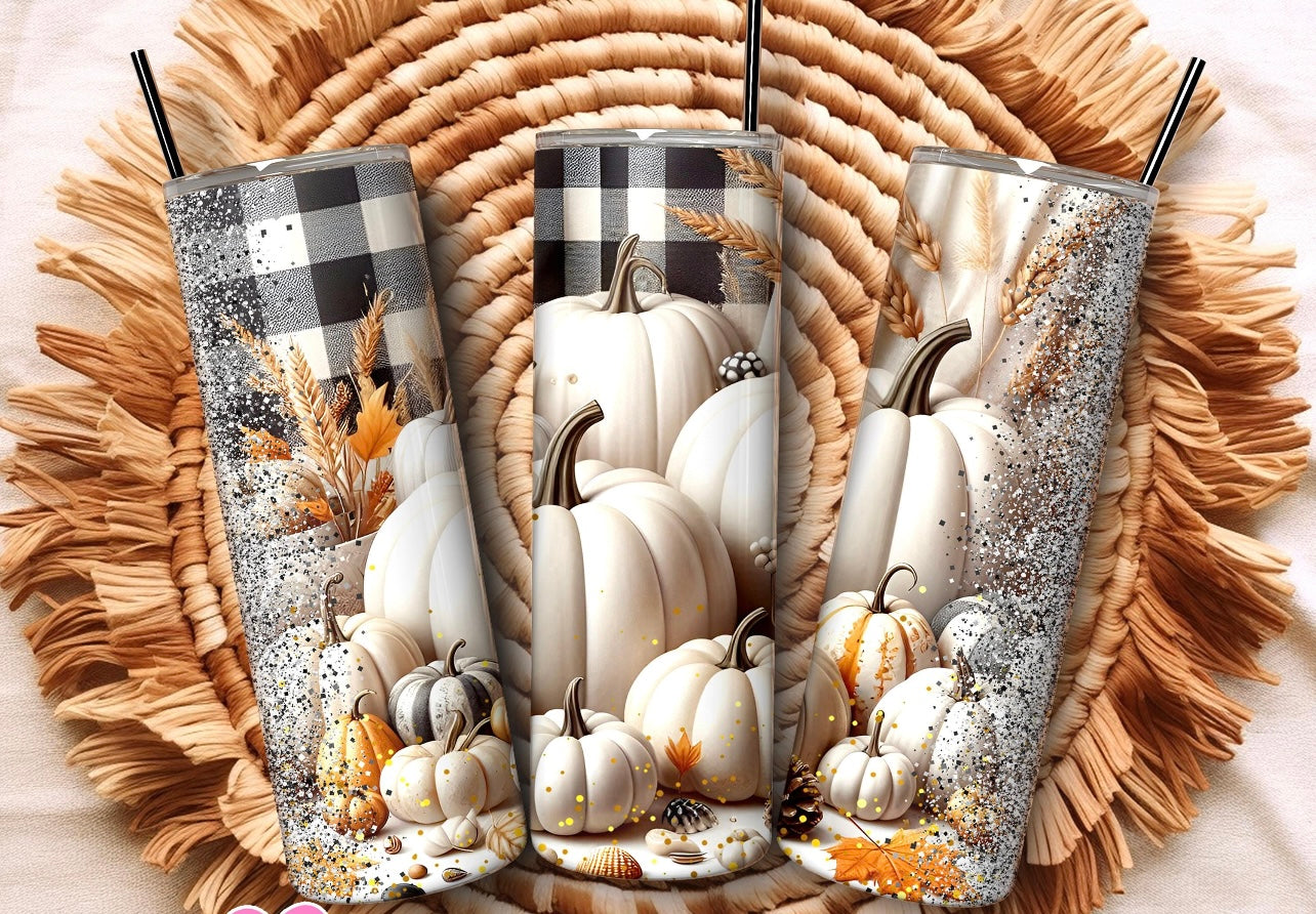 Black & white plaid pumpkins tumbler