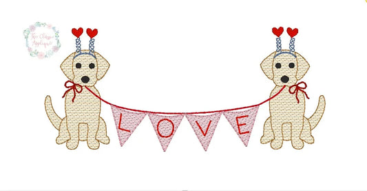 Emb - dog love holding banner