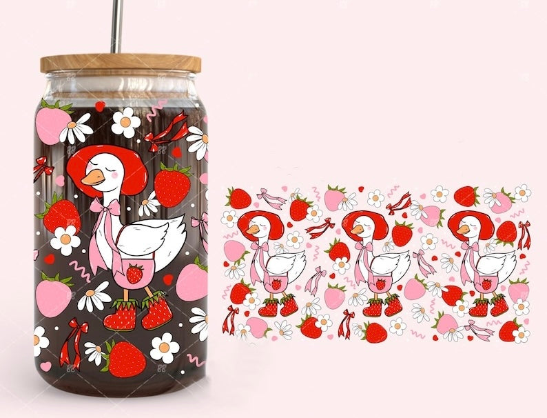 Frosted glass can strawberry goose