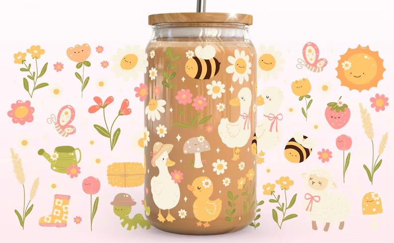 Frosted glass can goose & friends