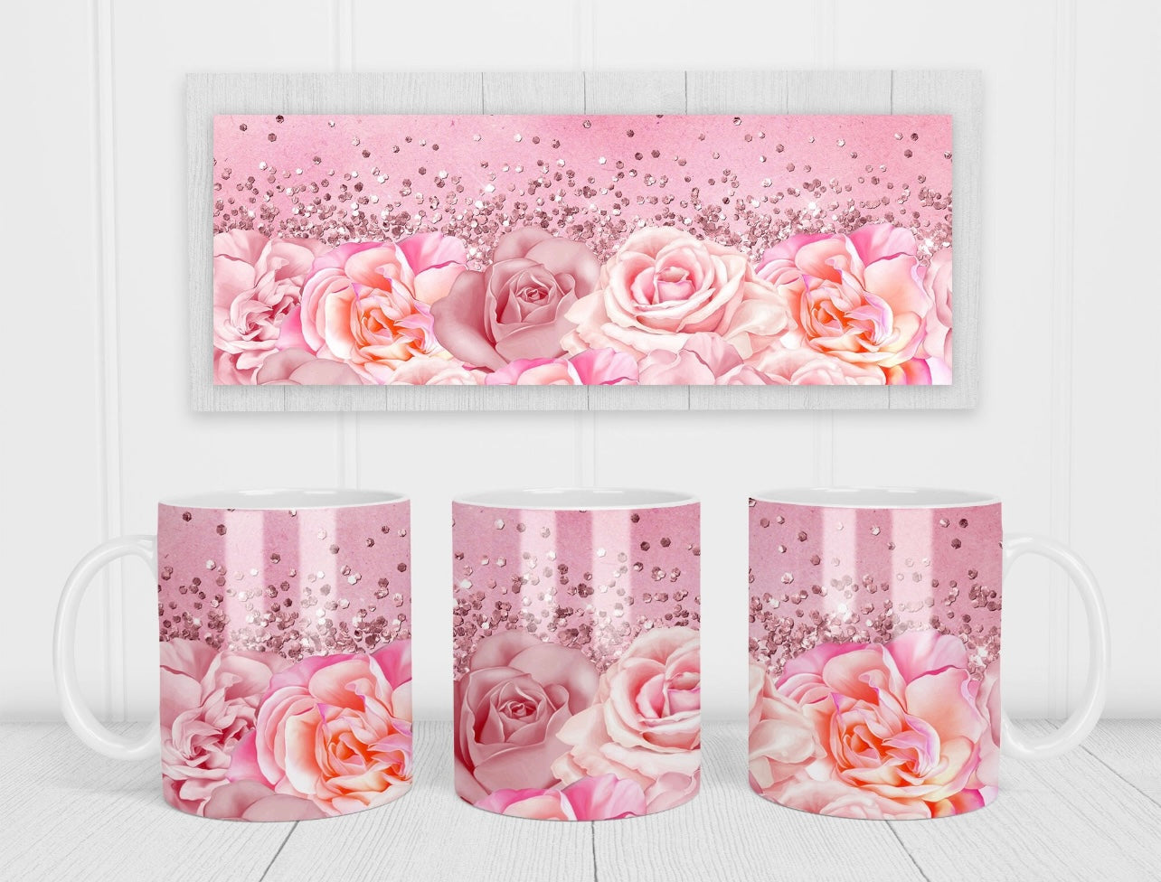 15 oz glitter rose mug
