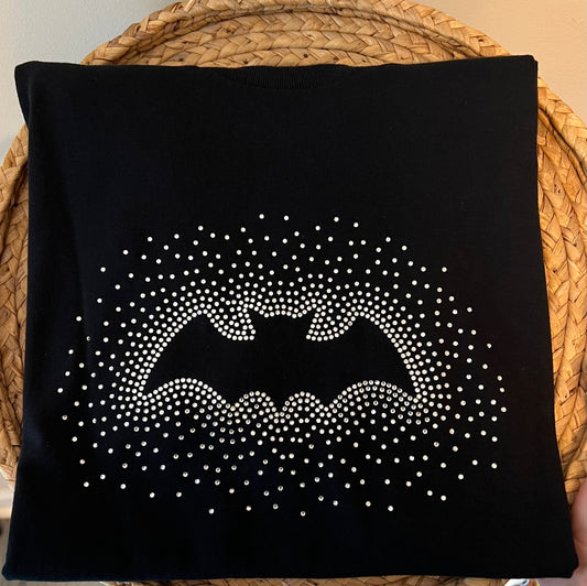 Size Large Black Rhinestone Bat Short Sleeve
