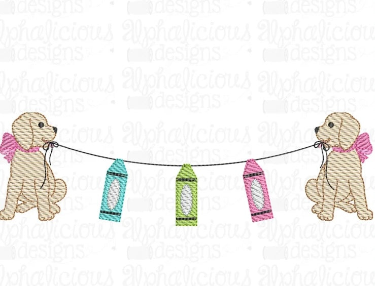 Emb - dogs holding crayons