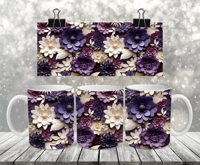 15 oz 3D purple floral mug