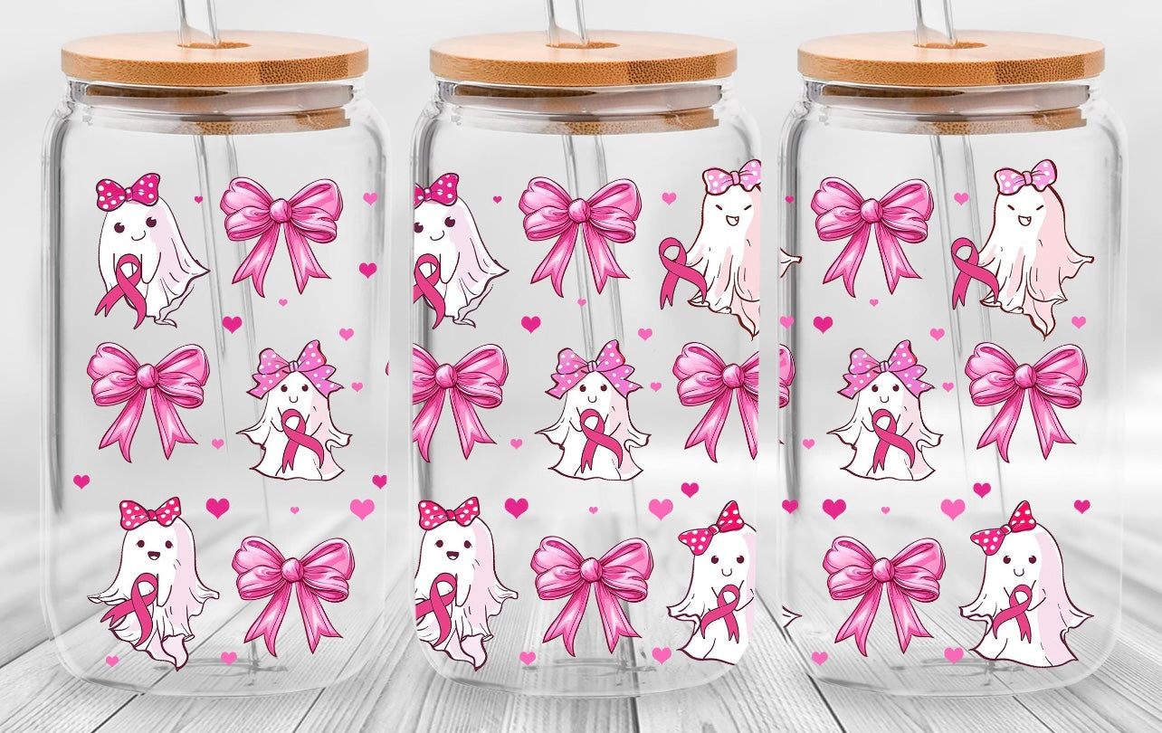 Frosted glass can ghosts & bows