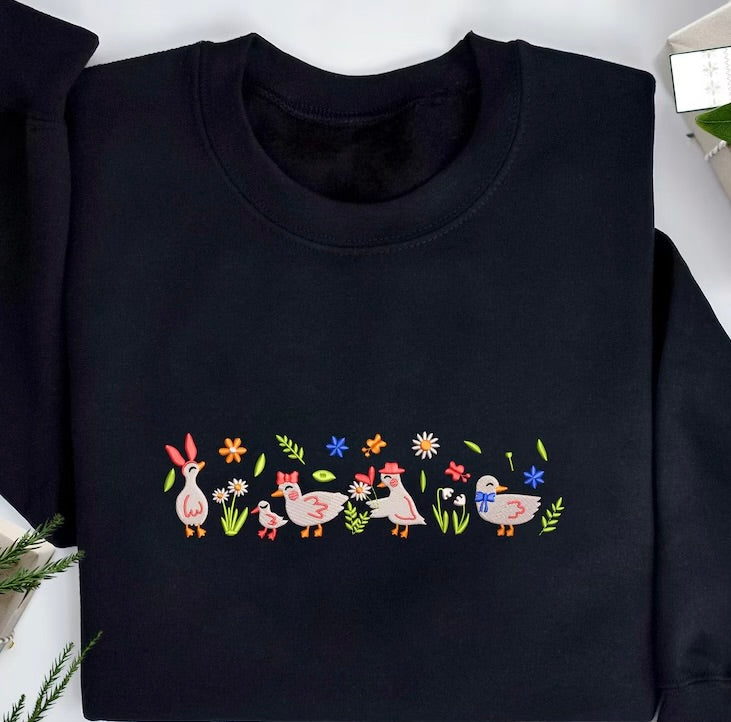 Emb - geese & flowers