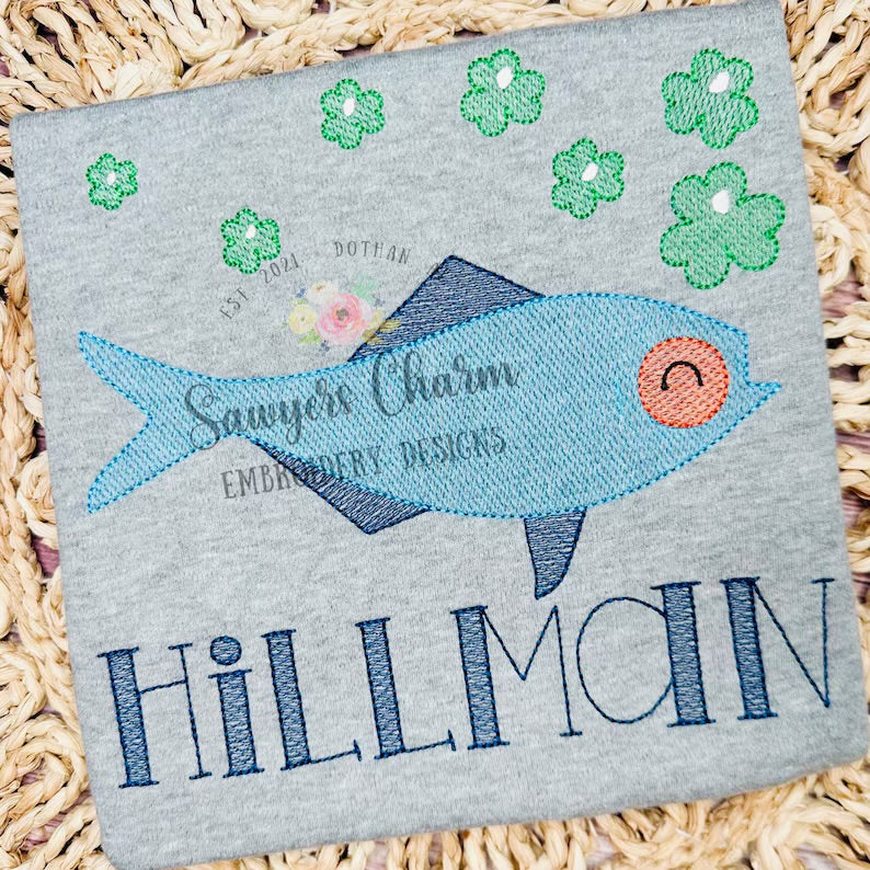 Emb - fish with shamrock bubbles