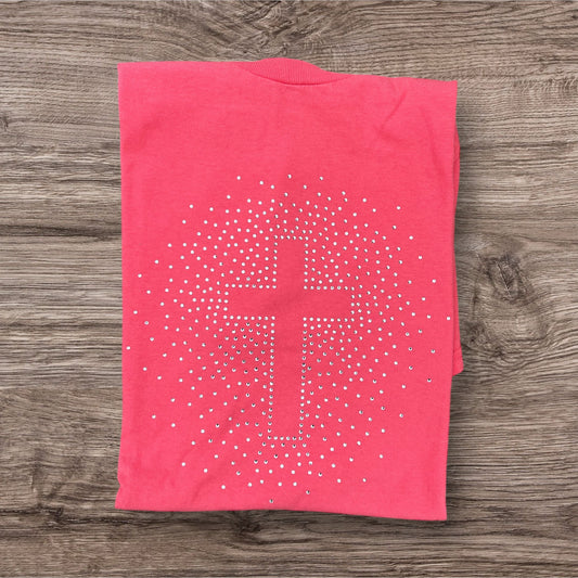 Medium short sleeve rhinestone cross