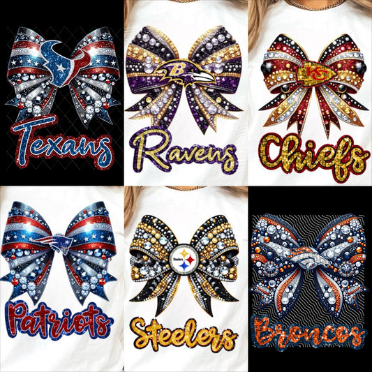 Sub - choose your team rhinestone bow