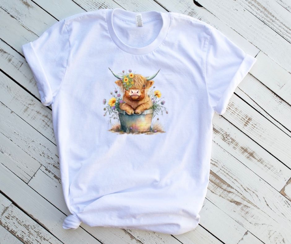 Sub - floral highland cow