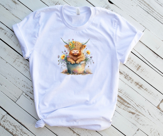 Sub - floral highland cow