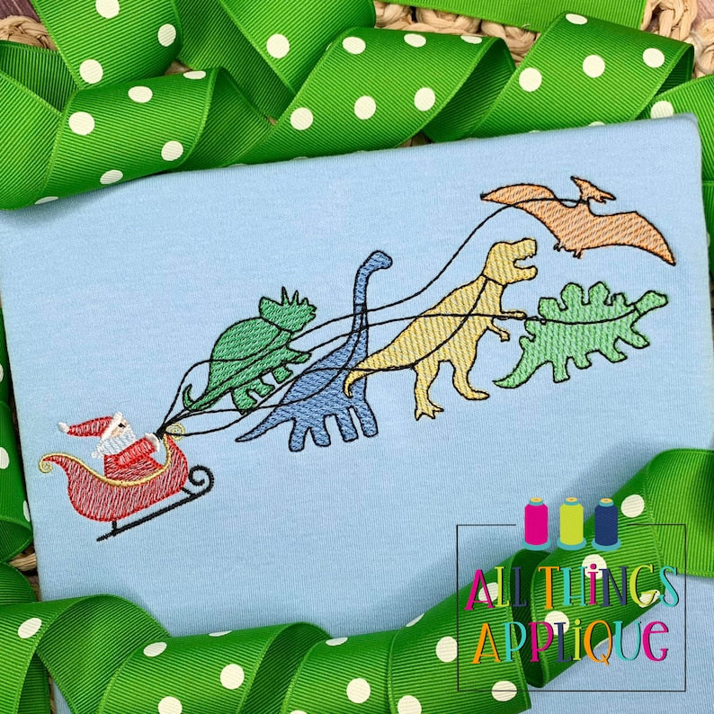 Emb - Dino’s pulling sleigh