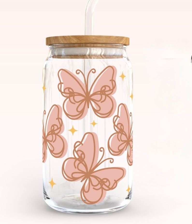 Frosted glass can butterflies