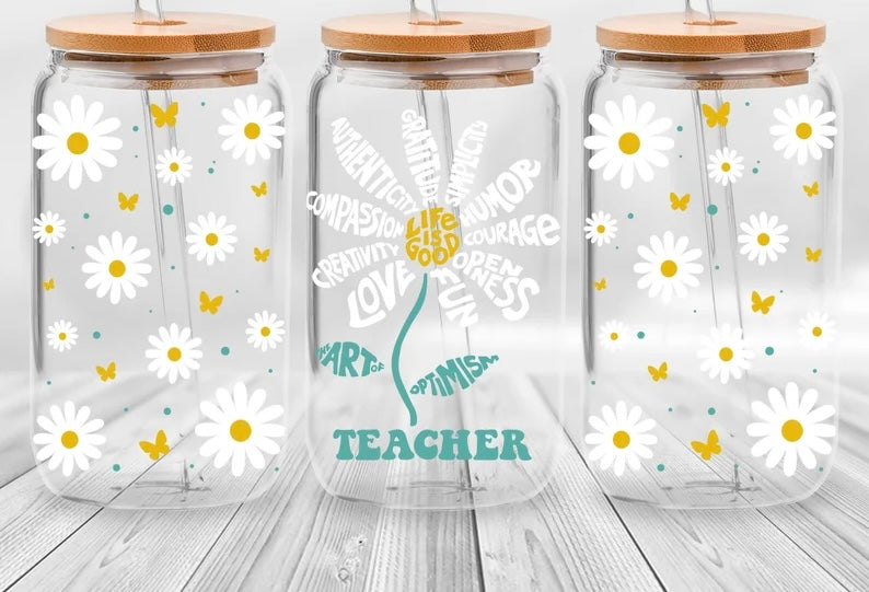 Frosted glass can Daisy teacher