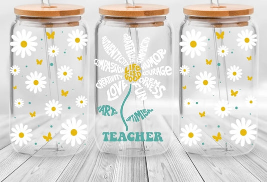 Frosted glass can Daisy teacher