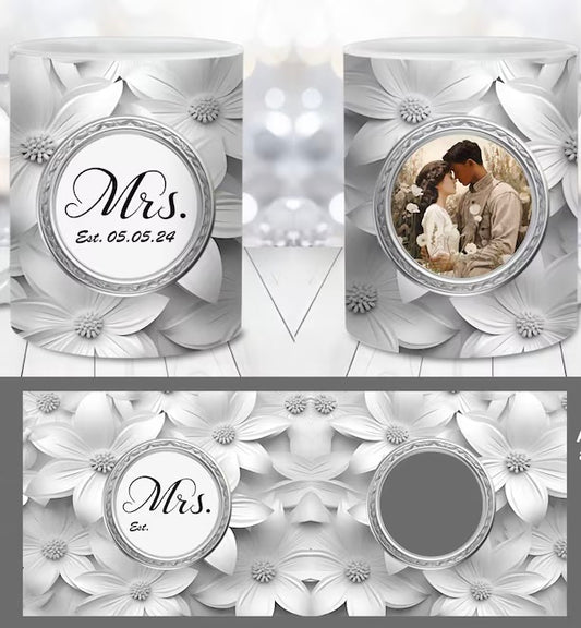 15 oz white floral mrs. mug