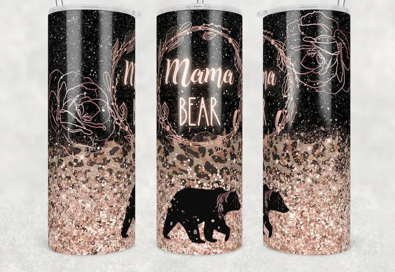 Glitter mama bear tumbler