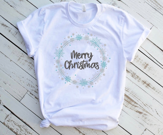 Emb - merry Christmas snowflake wreath