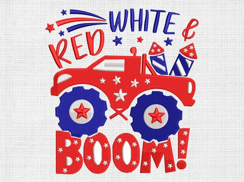 Emb - red white & boom monster truck