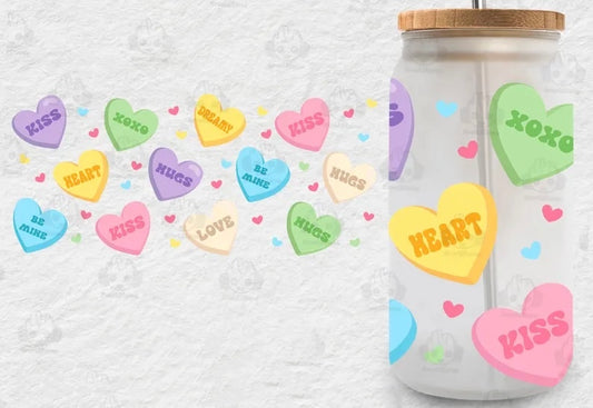 Frosted glass can candy hearts