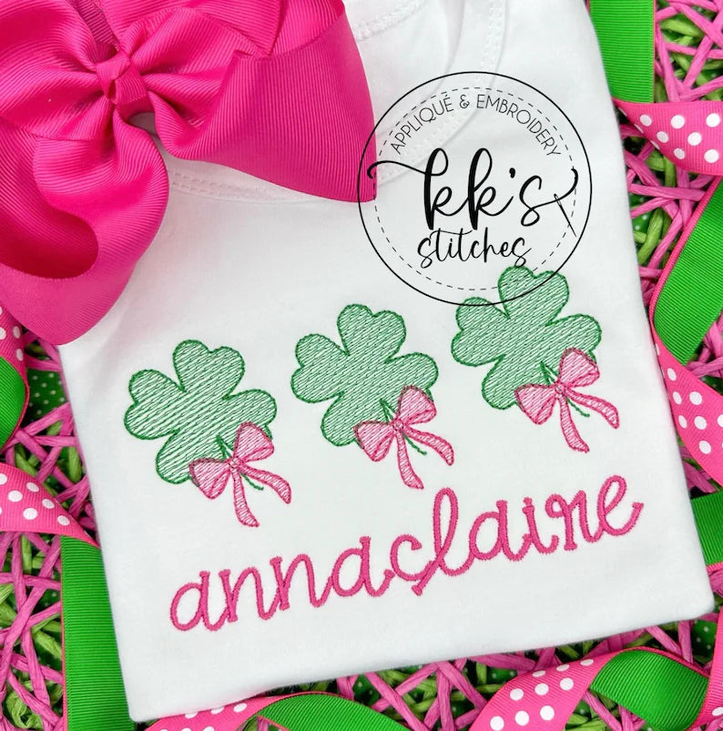 Emb - girly bow shamrock trio