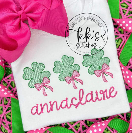 Emb - girly bow shamrock trio