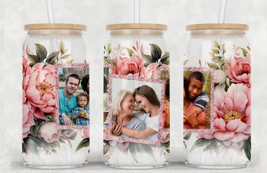 Frosted glass can pink 3 photo floral