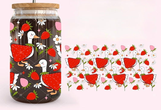 Frosted glass can strawberry goose